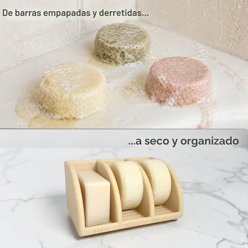 Vista 3 de Essence & Abode Sustainable Living Soporte para Champú Sólido – Jabonera Multibarra con Drenaje – Barra de Jabón, Barra de Champú y Barra de Beige