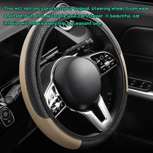 Vista 4 de Funda para volante de automóvil, 15 pulgadas, de piel de microfibra de fibra de carbono, protector elástico para volante, transpirable