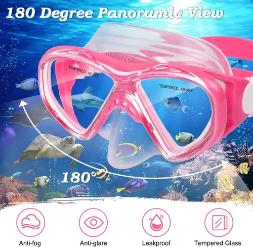 Vista 3 de 2 Sets Snorkeling Gear for Kids, Kids Snorkel Set for Ages 6-14, Dry Top Snorkel Mask Set for Youth Boys Girls Junior, Tempered Glass Diving