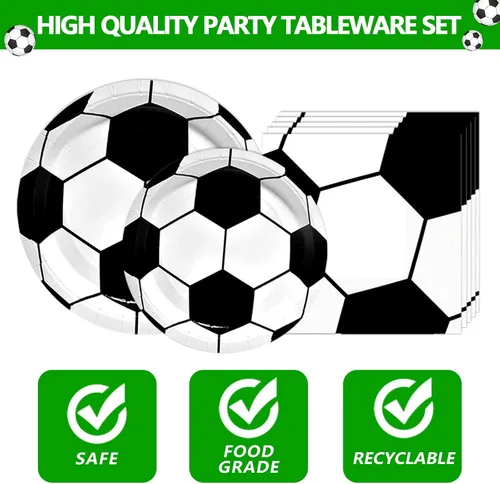 Vista 6 de Juego de vajilla de 146 piezas para fiesta de fútbol, platos y servilletas de fútbol, suministros para fiesta, decoración de fiesta de cumpleaños