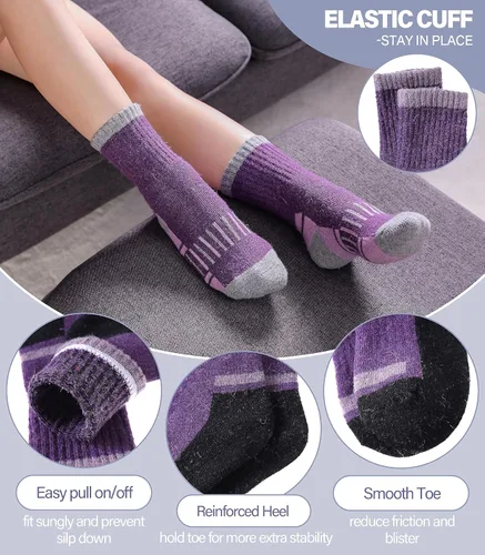 Vista 7 de Calcetines de senderismo de lana merino para niños y niñas, para invierno, cálidos, gruesos, térmicos, calcetines de regalo, 6 pares