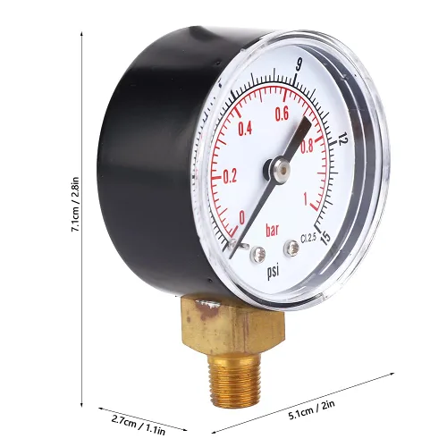 Vista 8 de Psi Presión Baja Presión 1/4 Npt Manómetro, Presión 1.969 in Dial 1/8 BSPT Conexión inferior para aire, agua, aceite, gas 0-15psi (0-15psi 0-1bar)