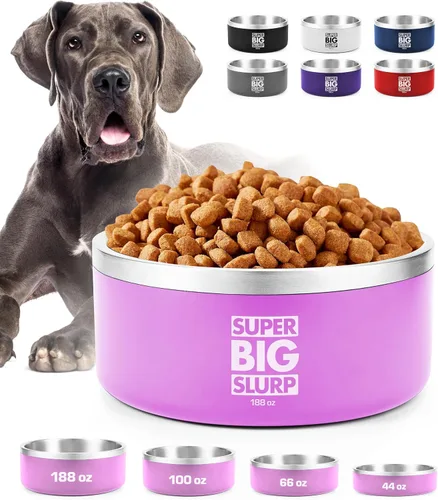 Vista 10 de Tuff Pupper Tazón Aislado de Servicio Pesado para Perros Plato de Comida para Perros de Acero Inoxidable de Doble Pared Tazón Antideslizante a