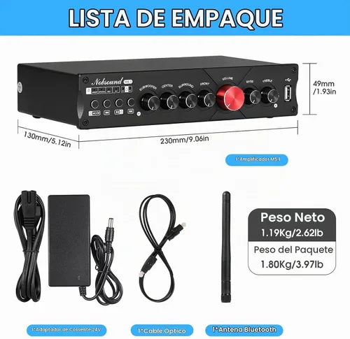Vista 9 de Nobsound Amplificador Bluetooth de 5.1 canales HiFi Amplificador estéreo de cine en casa amplificador de subwoofer