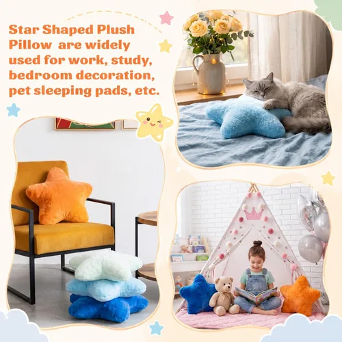 Vista 7 de Soaoo 5 almohadas esponjosas con forma de estrella para niños, decoración estética, suave y preppy lindo cojín para sofá, sala de estar, dormitorio