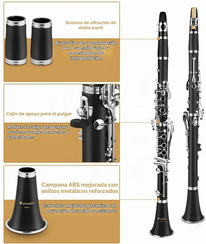 Vista 3 de Kit de clarinete Bb para estudiantes principiantes, sistema francés de 17