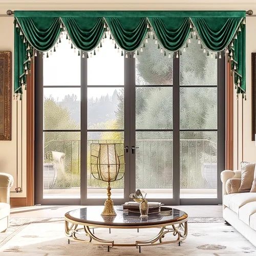 Vista 71 de VOGOL Cenefa de cortinas de terciopelo grueso para dormitorio, cenefas de cascada de lujo con aislamiento térmico dorado para sala de estar formal
