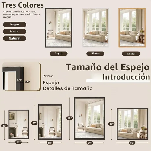 Vista 7 de Syndra Espejo de baño con marco de madera negra, 22 x 30 pulgadas, moderno espejo de tocador para pared, marco delgado y profundo impermeable Negro