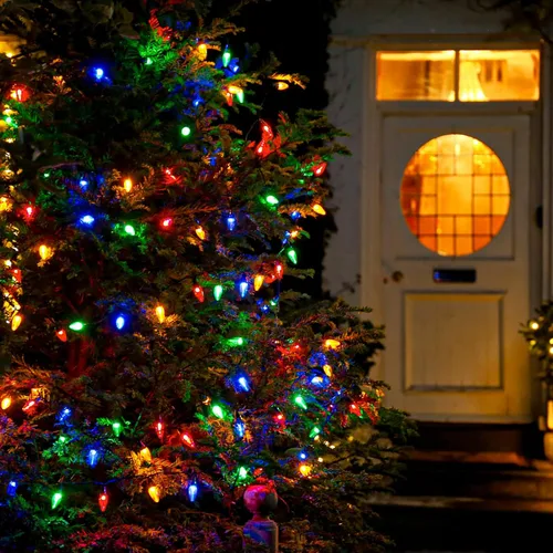 Vista 9 de HUGSVIK - Cadena de luces solares de Navidad de 39 pies, 100 LED, 8 modos, luces C6 de fresa, luces impermeables para exterior, para árbol