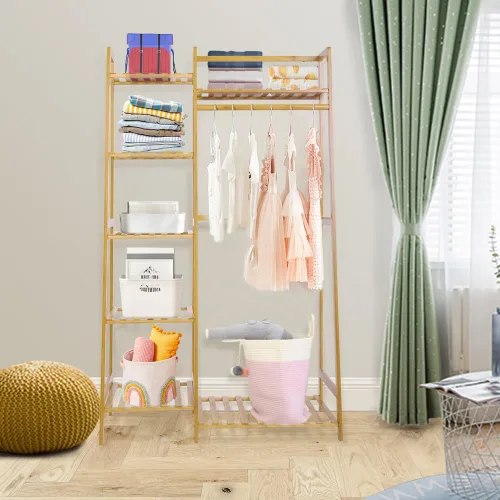 Vista 7 de Jotsport - Perchero de bambú con 7 estantes de almacenamiento para niños