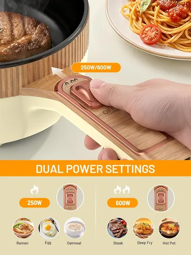 Vista 2 de Olla eléctrica, olla eléctrica portátil de 1.5 L, sartén multifuncional para sopa de filete de ramen con potencia ajustable para dormitorio, hogar