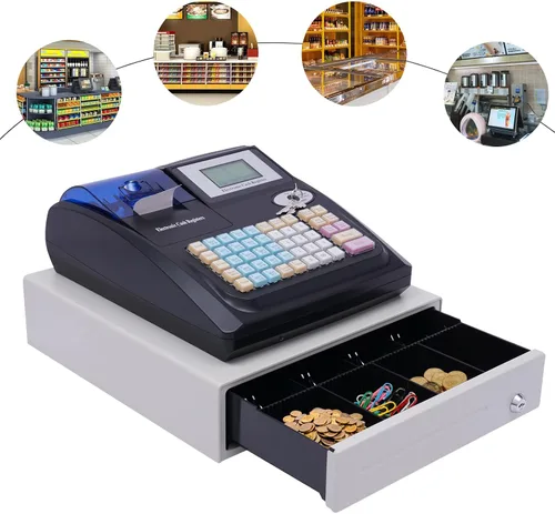 Vista 6 de Caja registradora electrónica con impresoras de recibos y diarios, teclado elevado de 48 teclas, 8 cajas registradoras LED digitales para pequeñas