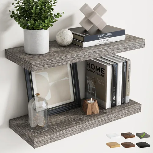 Vista 59 de Estantes flotantes cuadrados de 8 pulgadas para pared, paquete de 3, estantes de baño con veta de madera de 8"D con soportes invisibles, estantes