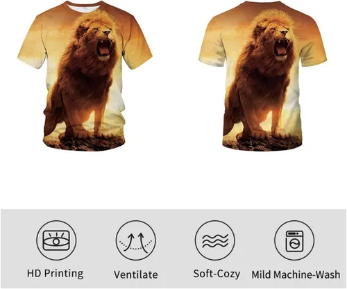Vista 3 de Camiseta de manga corta con estampado 3D de leones de animales para hombre