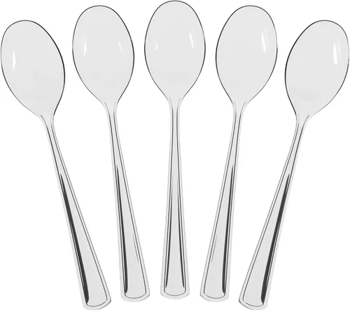 Vista 17 de Exquisite Cucharas de plástico negras, 50 piezas, cucharas negras, utensilios desechables, juego de cubiertos de plástico resistente