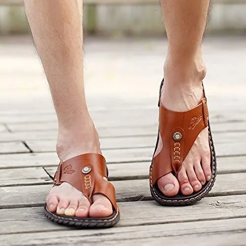 Vista 7 de Sandalias para hombre para interiores y exteriores, chanclas de playa, informales, de cuero, sin cordones, dos usos, pantuflas atléticas, suaves