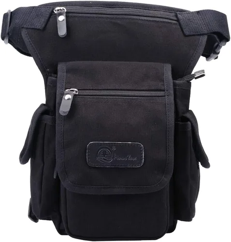 Vista 18 de Canvas Drop Leg Bag Outdoor Waist Pack for Men Women Tactical Military Motorcycle Bike Cycling Multi-Pocket Waist Fanny Pouch Travel Hiking Climbing