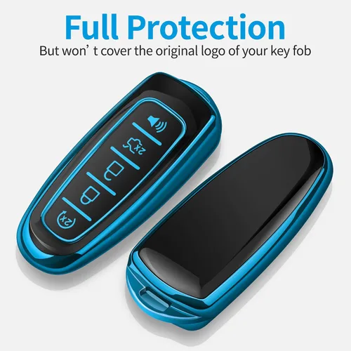 Vista 3 de Tukellen Funda para llavero Ford de TPU suave, protección completa, compatible con Ford C-Max Edge Escape Expedition Explorer Flex Focus Taurus Azul