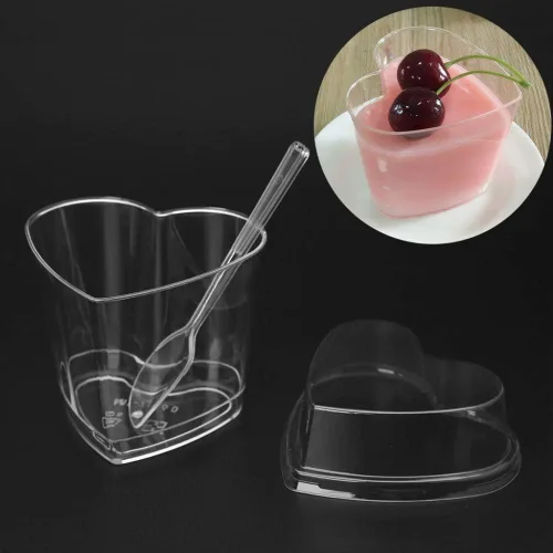 Vista 4 de Mini vasos de postre de 4 onzas, vasos de muestra de sabor transparente, 25 piezas reutilizables de plástico para postres + tapa + cuchara