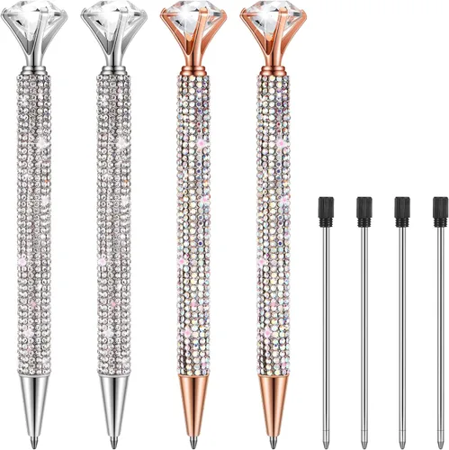 Vista 8 de Lincia 4 bolígrafos con diamantes en la parte superior con bolígrafo de cristal de strass para mujeres, bolígrafo de tinta con recambios