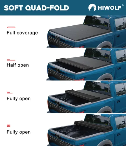 Vista 3 de cubierta desmontable de cuatro pliegues para plataforma de camioneta, compatible con Silverado/Sierra 2007-2013 1500, 07-14 2500 HD 3500 HD