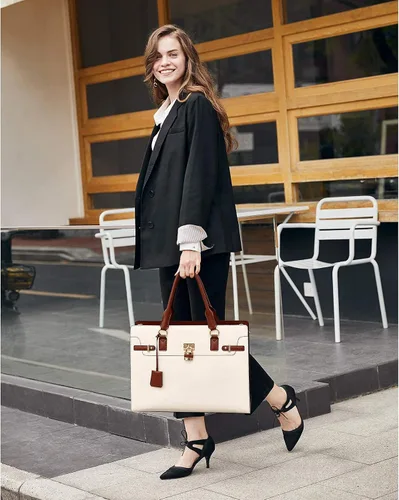 Vista 2 de BOSTANTEN Maletín para mujer de 15.6 pulgadas, bolso de cuero para laptop vintage, elegante bolso de negocios para abogadas, bolsa de trabajo