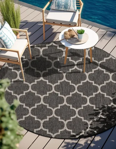 Vista 44 de Unique Loom Outdoor Trellis Collection Alfombra de Área (5' 1" x 8' Oval, Aguamarina/Gris)