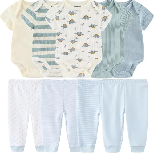 Vista 93 de Conjunto de canastilla para bebé, 9 piezas, conjunto de mamelucos y pantalones, conjunto de regalo unisex para bebé