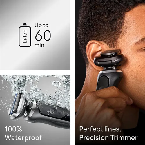 Vista 11 de Braun Afeitadora eléctrica para hombre, Series 7 7177cc, afeitado en húmedo y seco, modos de afeitado turbo y suave, afeitadora de papel de aluminio