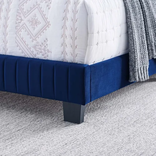 Vista 9 de Modway Celine - Cama Queen de terciopelo copetudo con canal en color azul marino
