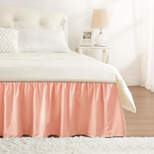 Vista 61 de Falda de cama RIMELA tamaño Queen color verde bebé con caída de 15 pulgadas, falda elástica envolvente, volante que protege contra el polvo