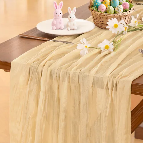 Vista 54 de Socomi - Camino de mesa de gasa, estilo bohemio y rústico, para primavera, Pascua, bodas, fiestas, baby showers y decoración, 120 pulgadas/10 pies