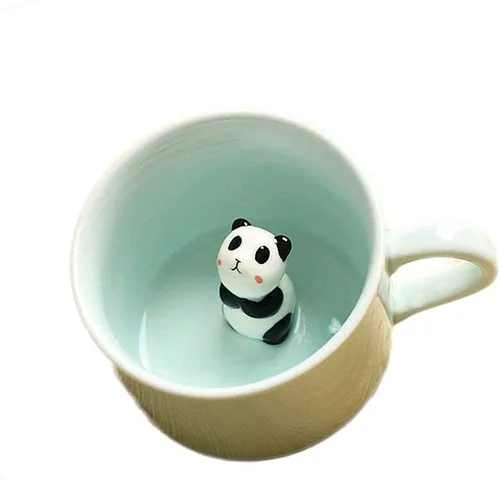 Vista 2 de ZaH Taza de café con diseño de animales con diseño de dibujos animados en 3D, para niños, niñas, mujeres, hombres (panda y gato de la suerte)
