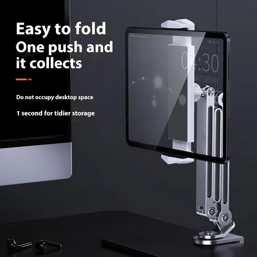 Vista 2 de Soporte de tableta plegable Soporte de tableta Soporte flexible ajustable para tabletas con rotación de 360 grados para teléfono móvil Plata