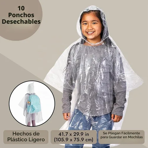 Vista 2 de Juvale Raincoat Plastic Disposable Rain Ponchos with Hood - Bulk Emergency Rain Cover