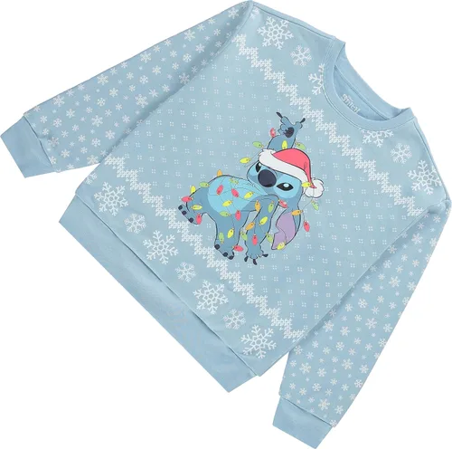 Vista 6 de Disney Sudadera de Lilo and Stitch para mujer, clásica Lilo y Stitch iluminada, con cuello redondo