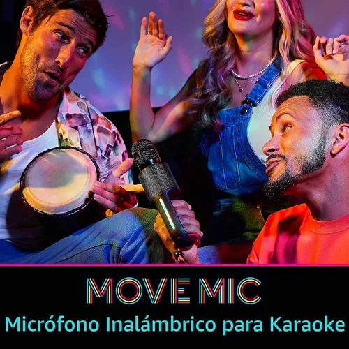 Vista 2 de Micrófono portátil Move de Singing Machine – Micrófono y altavoz Bluetooth para karaoke con luces LED, 22 efectos de voz y batería recargable