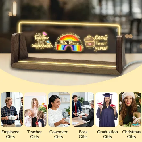 Vista 6 de Placa de nombre de escritorio personalizada con luz acrílica para escritorio, regalos de oficina personalizados para jefes, compañeros de trabajo