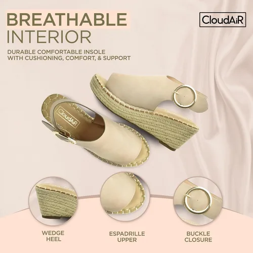 Vista 5 de CLOUDAIR Selina - Sandalias de cuña para mujer, cómodas y elegantes sandalias de plataforma con cierre de hebilla, cómodos tacones de cuña