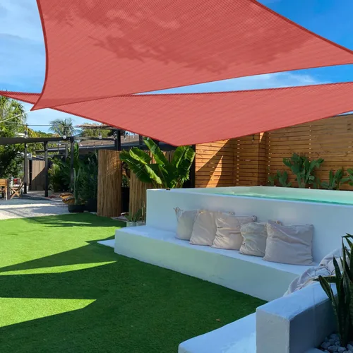 Vista 17 de TANG Toldo parasol triangular de 2 x 2 x 2 pies, para patio, tela permeable con bloqueo UV para pérgola, patio trasero, porche, terraza, jardín Beige