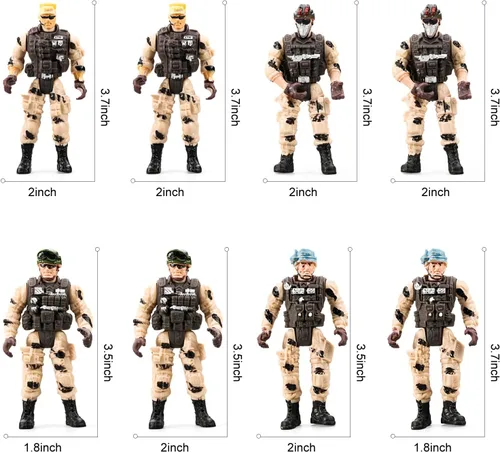 Vista 4 de Juguetes de Soldaditos 56 en 1 para Niños 4-7 6-8 8-12, Camión Militar/Helicóptero/Bote Kayak/Motocicleta/Figuras de Acción de Soldaditos/Equipos