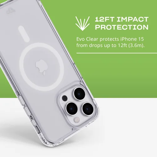 Vista 4 de tech21 Evo - Funda transparente para iPhone 15 Pro Max, compatible con MagSafe, funda de protección contra impactos, transparente