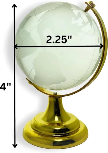 Vista 5 de BANBERRY DESIGNS Globo del mundo de cristal grabado en soporte y base de color latón, escritorio, caja de regalo, 2.25 pulgadas de diámetro