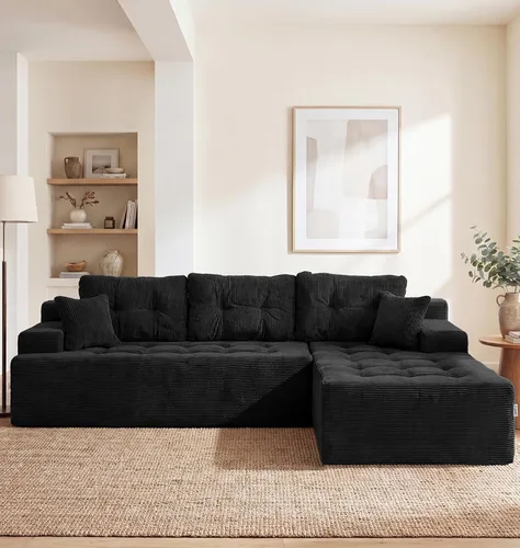 Vista 57 de Hobestluk - Sofá modular sin hueso, sofá seccional en forma de L 96" Right Facing Chaise Black,Memory Foam,Removable Cover,Non-slip Bottom,No