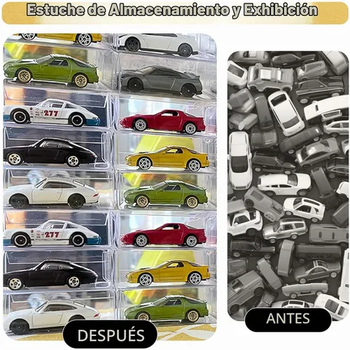 Vista 2 de 100 piezas de vitrina a escala 1/64 para Hot Wheels, estuche de almacenamiento de autos Matchbox, vitrina transparente de modelo de auto para Hot