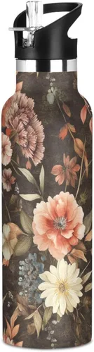 Vista 23 de Flowers Carnation Iris Peonies - Botella de agua reutilizable con aislamiento de doble pared con tapa de pajilla, sin BPA, a prueba de fugas
