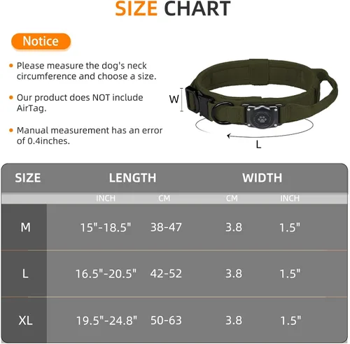 Vista 6 de Collar táctico para perro con AirTag, 100% impermeable, collares para perro Apple Air Tag integrados con soporte rígido de PC para AirTag, collar