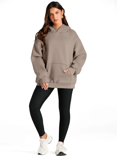 Vista 5 de Trendy Queen - Sudaderas extragrandes con capucha para mujer, suéteres de manga larga, sin botones, de vellón, de otoño, ropa de invierno