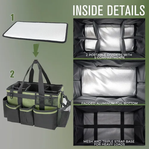 Vista 6 de SCAVATA Paquete de 2 bolsas grandes de limpieza portátiles, verde y marrón