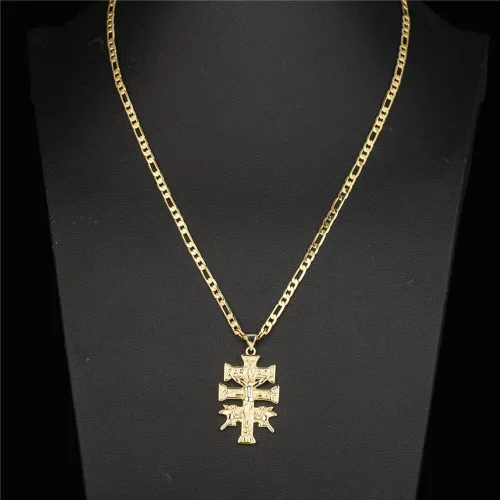 Vista 3 de kelistom Colgante de cruz de crucifijo católico chapado en oro de 14 quilates con collar de ángel querubín para mujeres y hombres, collar de cadena